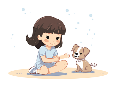 Adorable Pet Playtime - Girl and Her Beloved Companion adorable pet affectionate bond beloved companion bonding time companionship cute pet illustration friendship girl heartwarming moments joyful play love for animals pet pet and owner pet love playtime