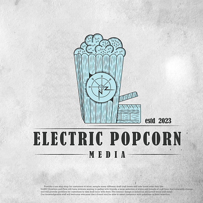 Logo Design for Electric Popcorn Media Brand branding drawing logo graphic design logo media logo popcorn logo vintage logo