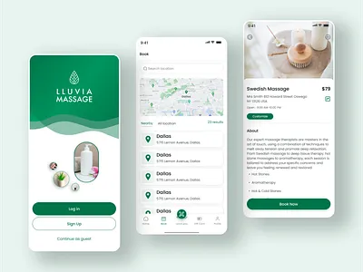 Lluvia Massage - App Design android app app design app ui app ui ux beauty facial app ios app massage massage app minimal design mobile design parlor ui ux design waxing app
