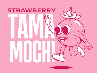 TAMAMOCHI character happy illustration japan logo mochi pink strawberry sweets type typography