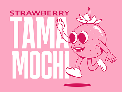 TAMAMOCHI character happy illustration japan logo mochi pink strawberry sweets type typography