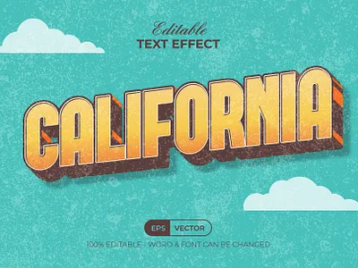 California Text Effect Vintage Style 3d design editable effect font grunge lettering modern retro style text textured type typeface typography vintage