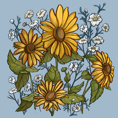 Summer flowers camomile design illu illustration procreate sunflower warm