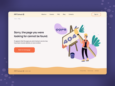 Page 404 for the site of drawing courses "Art School"🖌️ art illustration page 404 typography ui ux vector webdesign wedsite