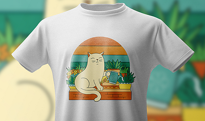 Cute cat watering plants T-Shirt graphic design
