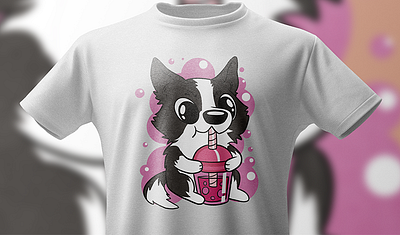 Border collie dog bubble tea T-Shirt graphic design