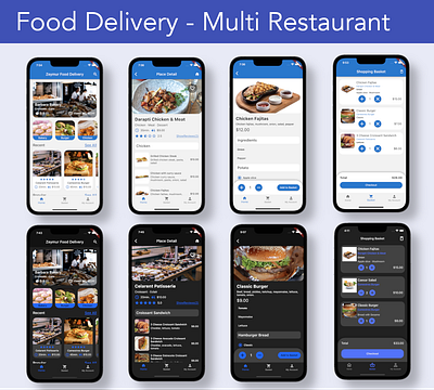 Food Delivery App (Multi Restaurant) UI Template for Flutter android delivery flutter food ios mobile multi restaurant ui ui template ux