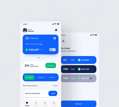 Manage Subscriptions branding clean figma finance fintech home screen manage money proto subcription ui user interface ux