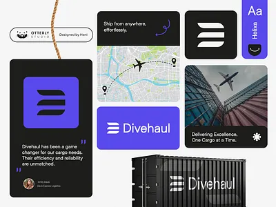 Divehaul - Global Logistics and Cargo Solutions Brand Identity airplane black branding cargo graphic design logestics logo modern plane purple ship shipment solutions trending