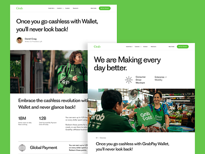 Landing page agency branding consumer driver website grab website landing landing page marketing page product design rider typography ui ui ux user experience ux wallet web development website