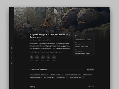 Amusement Park Web App amusement park clean inter minimal navigation rail product detail roller coaster theme park typography ui web app
