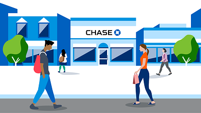 Chase Bank bank building chase illistration man street walk walking woman