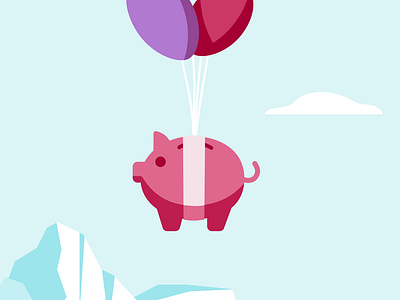 Pig ballooon finance glacier ice iceberg illustration pig saving sky ui