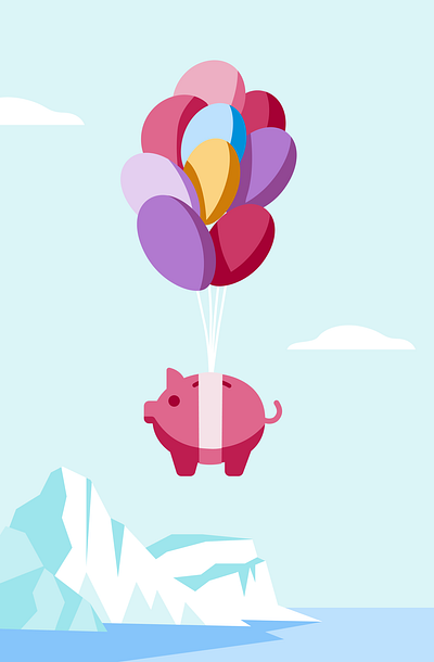 Pig ballooon finance glacier ice iceberg illustration pig saving sky ui