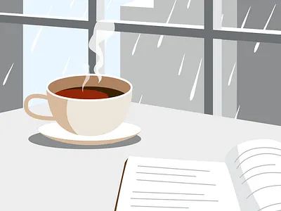 Coffee book building coffee illustration rain raining window