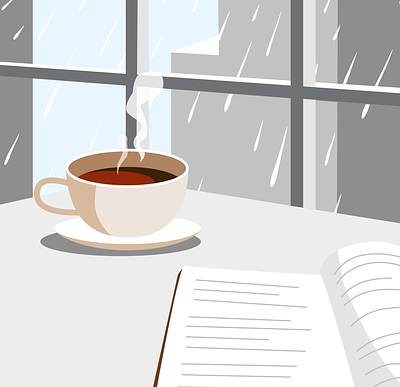 Coffee book building coffee illustration rain raining window