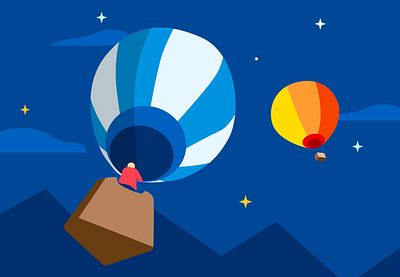 Hot air balloon airbaloon balloon hotairballoon illustration mountain night sky star
