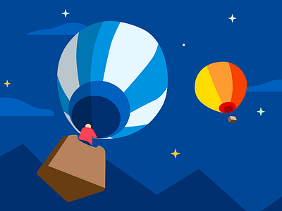 Hot air balloon airbaloon balloon hotairballoon illustration mountain night sky star