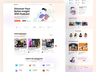 Podcast Web Site Design: Landing Page / Home Page UI apple audio best podcast creative website google header interview landingpage live talk podcast podcast platform popular radio saas soundcloud spotify streaming talk show trendy website