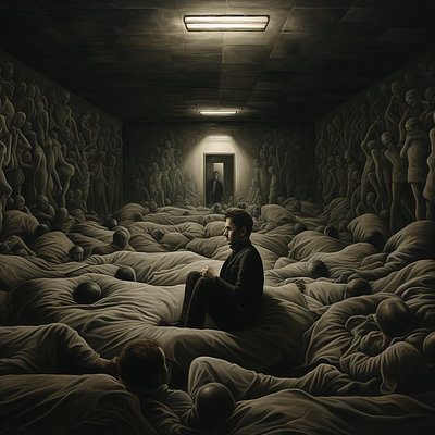 Alone In A Crowded Room conceptart creepy digital graphic design horror scary