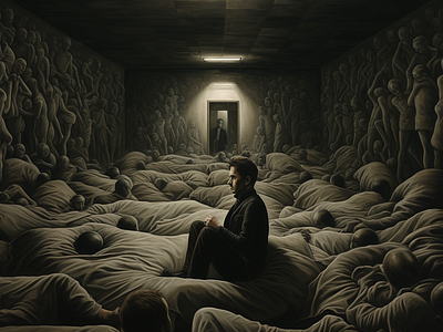 Alone In A Crowded Room conceptart creepy digital graphic design horror scary