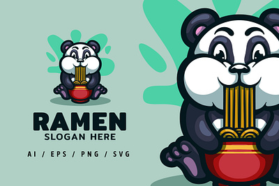 Ramen Panda Chef Logo Mascot Illustration animal bear cheff dansdesign design font food illustration logo mascot panda ramen store