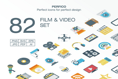 Perfico: Film & Video icon set branding design fun graphic design icon icon set illustration logo typography ui ux vector web