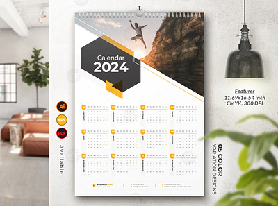 1-Page Wall Calendar 2024 Template branding graphic design one page wall calendar 2024