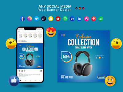 Headphone Social Media Post Template advertising agency banner design social social media banner social media post web banner