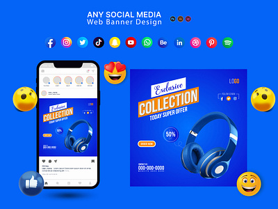 Headphone Social Media Post Template advertising agency banner design headphone headphone social media banner illustration social social media banner social media post web banner