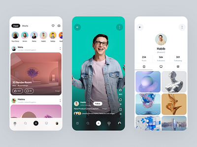 qSocial app design app ui clean ui design facebook feed instagram minimal mobile app mobile app design mobile design mobile ui social app social network tiktok ui ui design