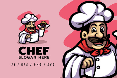 Man Chef Logo Mascot Illustration branding cafe chef dansdesign design font food illustration logo man mascot restaurant typography ui