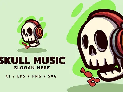 Skull Music Logo Mascot Illustration album apparel brand branding dansdesign design illustration logo mascot music podcast skull ui