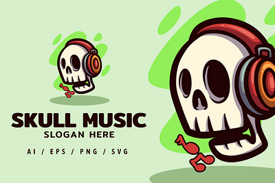 Skull Music Logo Mascot Illustration album apparel brand branding dansdesign design illustration logo mascot music podcast skull ui