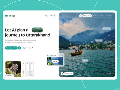 AI Based Tour and Travel - UI Design ai branding dehradun design hero section interface journey landing page tools tourism travel trip ui ui ux uttarakhand web web app webdesign webui