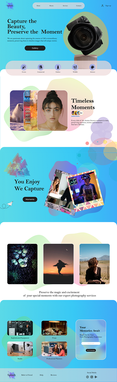 Splash (Platform for Photography Enthusiast) advertising animation branding design figma illustration landing page logo minimal photography ui web website