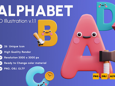 Alphabet V.1.1 3d 3d icon 3dart alphabet animation branding graphic design illustration school ui