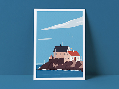 Norway buildings coast design fish graphic design house illustration landscape light minimalism mountains norway ocean poster print simplicity sky vector view water
