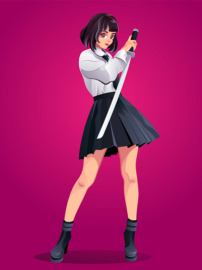 girl with a saber character design girl illustration saber sword vector