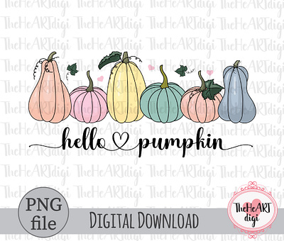 Hello Pumpkin Sublimation PNG, Pastel Color Pumpkins PNG autumn cute pumpkin fall graphic design hand drawn hand drawn illustration hello pumpkin illustration kawaii pastel colors pastels phrases pumpkins quotes sublimation sublimation png t shirt design thanksgiving