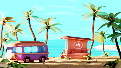 Sunny Beach 3d illustration