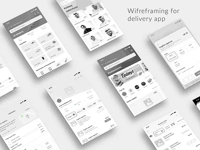Wireframe for Delivery app android application booking cards deliveryapp icons illustration iphone15 list map prototyping ui design ux design wireframing