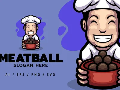 Meatball Chef Logo Mascot Illustration branding cafe dansdesign design font food graffiti illustration logo meatball