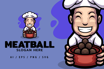 Meatball Chef Logo Mascot Illustration branding cafe dansdesign design font food graffiti illustration logo meatball