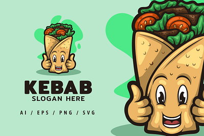 Kebab Food Logo Mascot Illustration branding burger cafe dansdesign design font food illustration kebab logo shop store