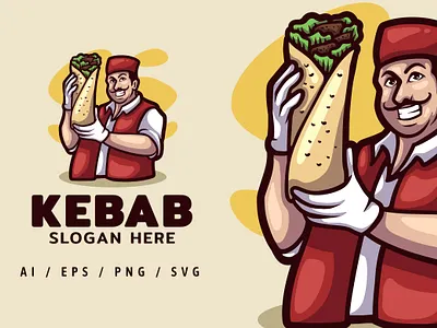 Kebab Chef Logo Mascot Illustration branding chef dansdesign design food illustration kebab logo mascot store ui