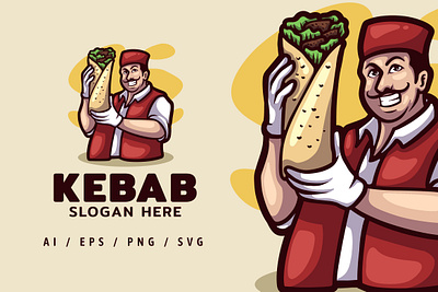 Kebab Chef Logo Mascot Illustration branding chef dansdesign design food illustration kebab logo mascot store ui