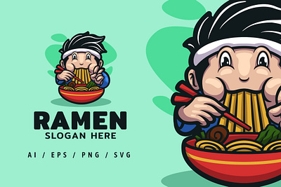 Ramen Store Food Logo Mascot Illustration branding dansdesign font food illustration logo mascot ramen symbol ui