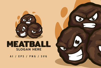 Meatball Food Store Logo Mascot Illustration branding design font food illustration logo meatball shop store ui