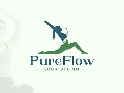Pure Flow Yoga Studio Logo Design 2d design branding design girl graphic design illustration leaf logo natural vector yoga yoga logo yoga studio